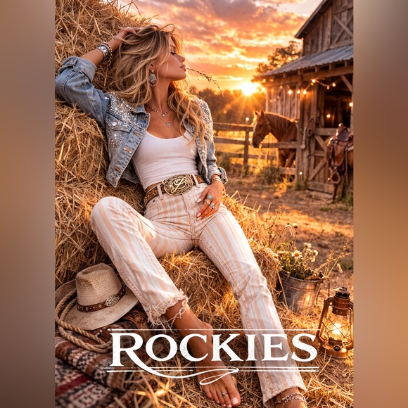 Rockies Denim - (SOLD) 90s Rockies,Western Striped Denim Jeans Peach/Cream CRodeo, SIZE 26